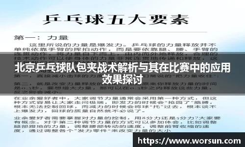 北京乒乓球队包夹战术解析与其在比赛中的应用效果探讨